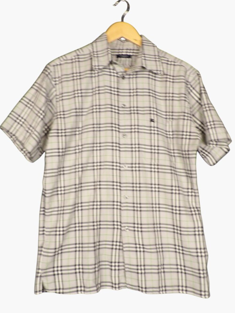 Vintage Burberry London Gray Nova Plaid Short Sleeved Button Up Shirt Size Small